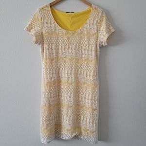 Tiana B. yellow and white short sleeve lace dress